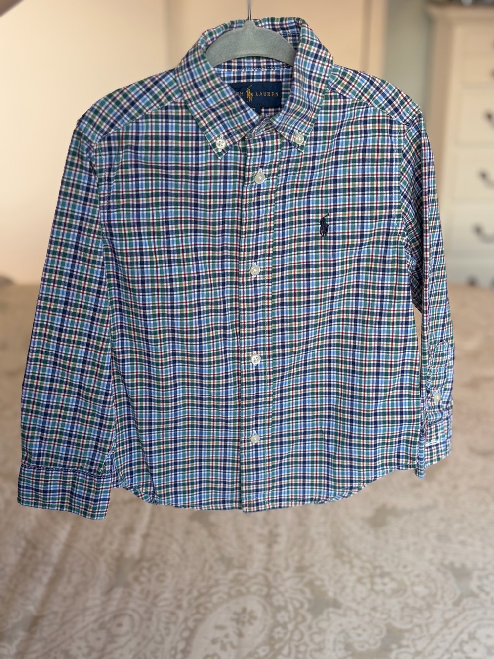 3T Ralph Lauren Blue, Green & White Plaid Button-Down Shirt